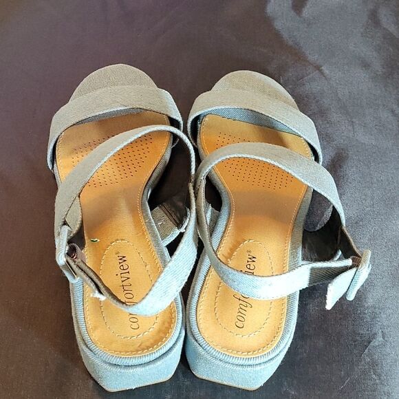 BRAND NEW COMFORTVIEW ANKLE STRAP OPEN TOES  BLUE JEAN MATERIALS SANDAL - Picture 9 of 16